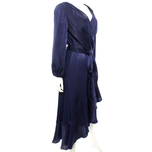 Gal Meets Glam Jennifer Shimmer Satin Wrap Dress Midi - Picture 2 of 6